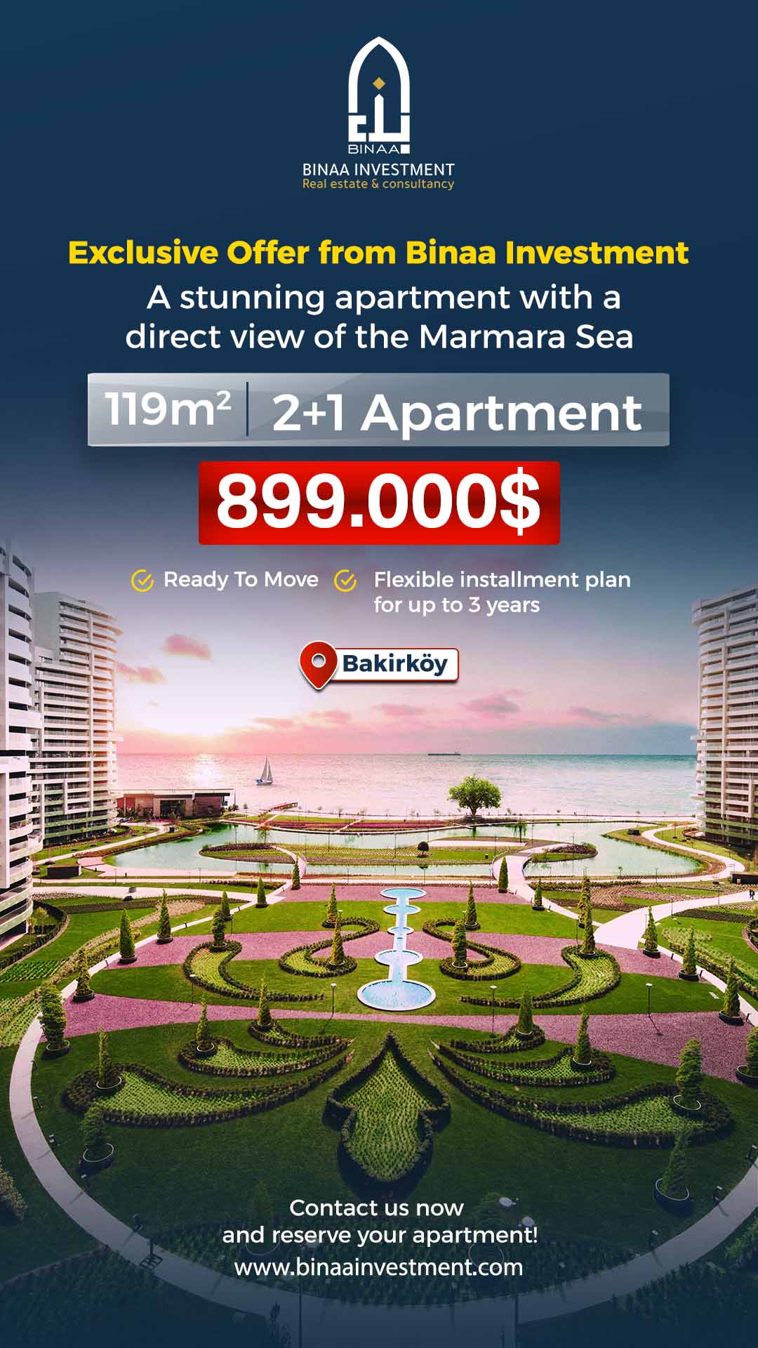 A stunning apartment with a direct view of the Marmara Sea